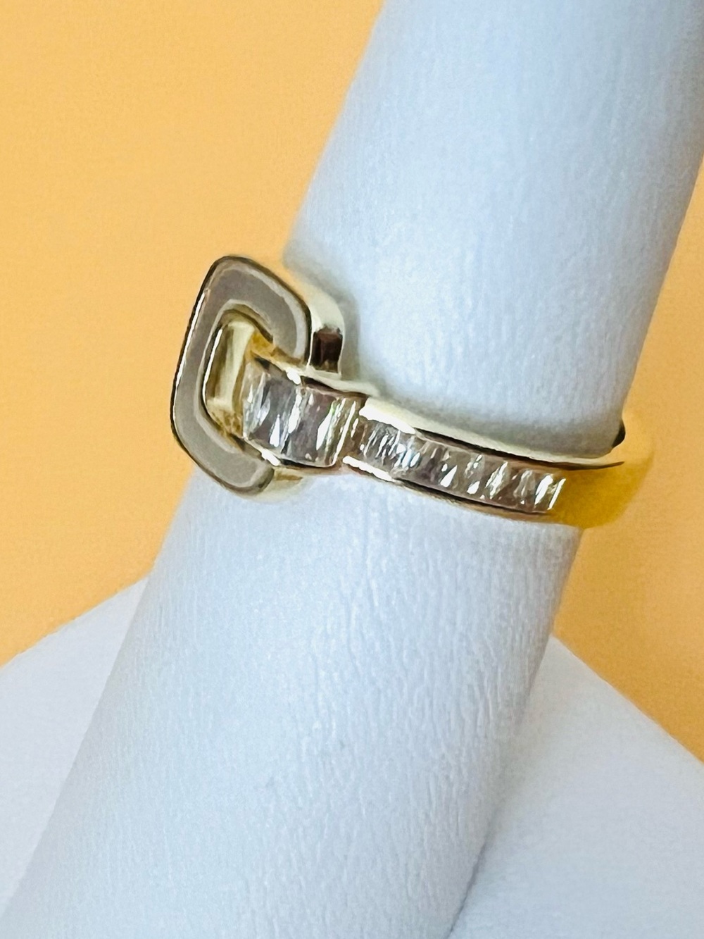 14K Gold plated Clear CZ enamel Ring size 6.5